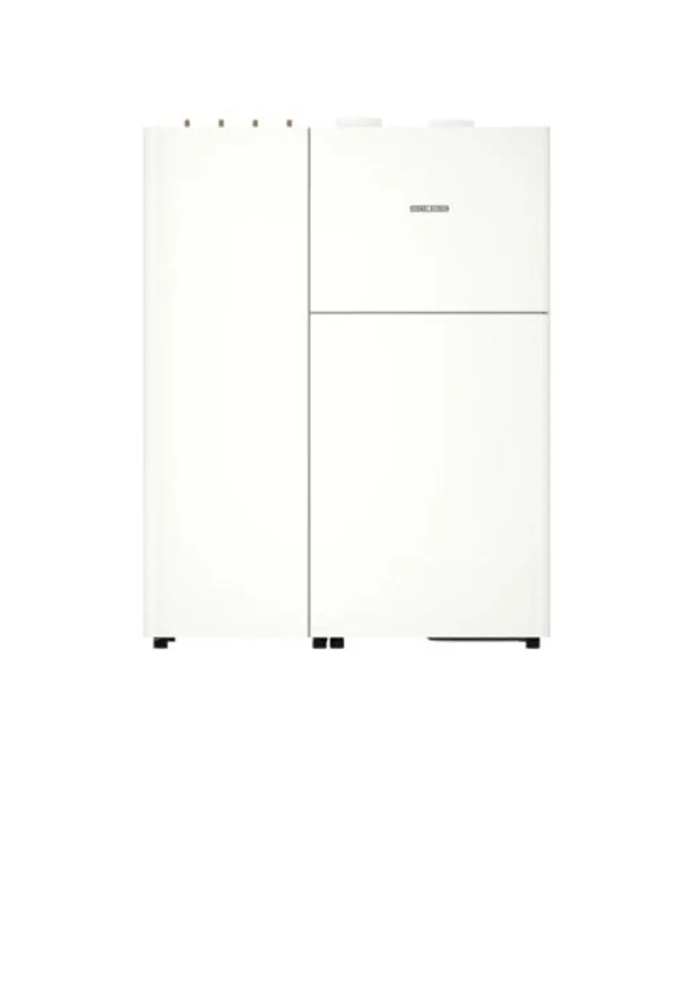 Stiebel Eltron Integralsystem in Weiß mit zwei Türen und einem oberen Bedienfeld. Gerät für Heizungs- und Lüftungssysteme, klare Linien und funktionales Design.